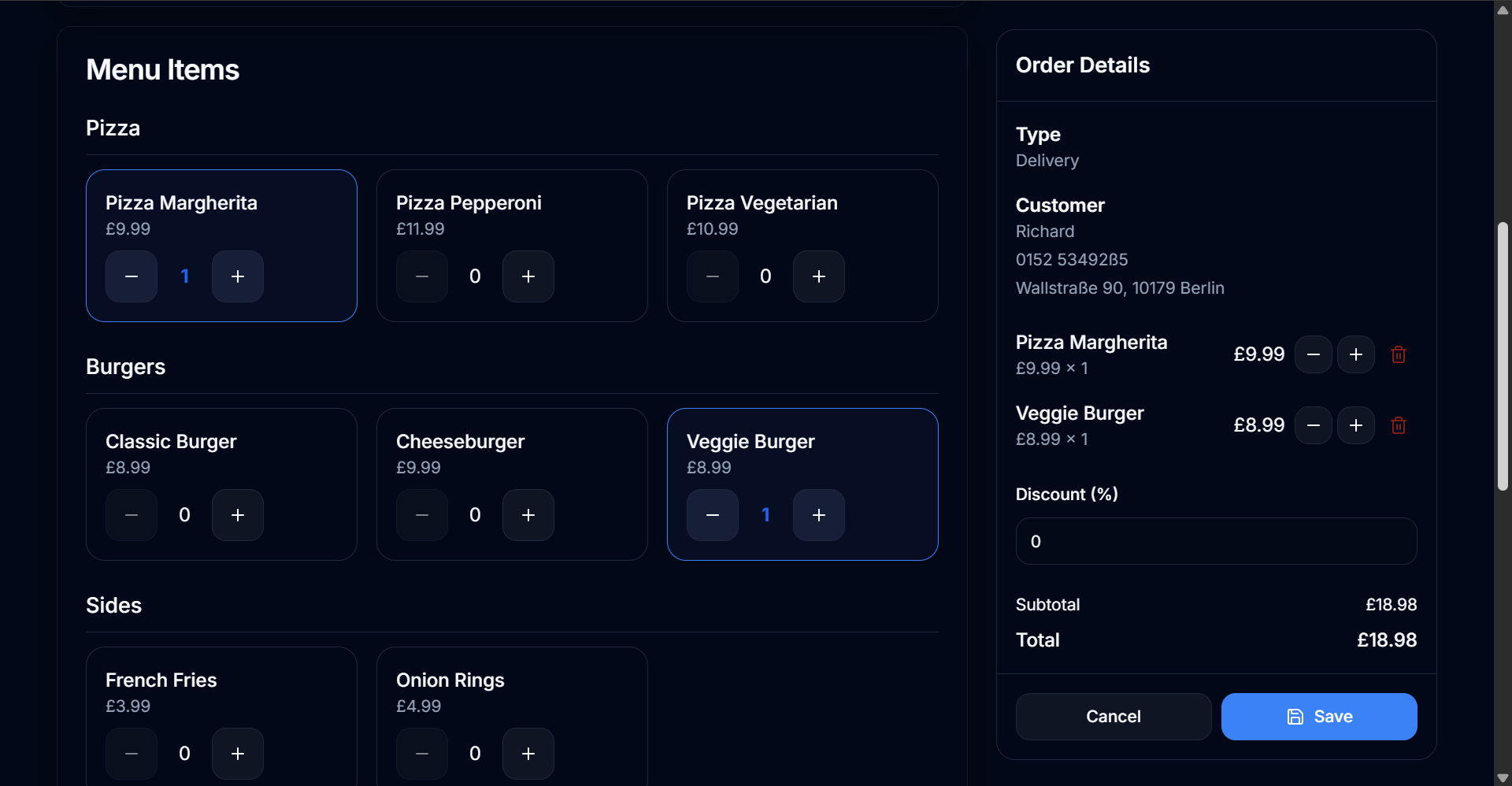 Ordernaut Order Taking Interface